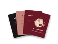 Bad Timing card game: four cards fanned out, including the burgundy card back with a cracked pocket watch
